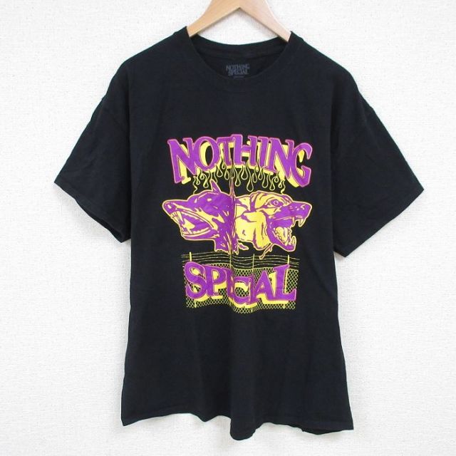 【50%OFF】XL★古着 半袖 Tシャツ メンズ 犬 コットン クルーネック 黒 ブラック 25jun21 中古