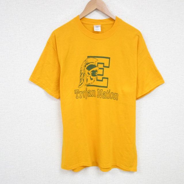 L★古着 半袖 Tシャツ メンズ E クルーネック 濃黄 イエロー 25jun21 中古