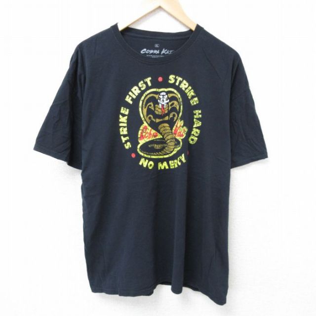 【50%OFF】XL★古着リップルジャンクション 半袖 Tシャツ メンズ ドラマ コブラ会 大きいサイズ コットン クルーネック 黒 ブラック 25jun20 中古