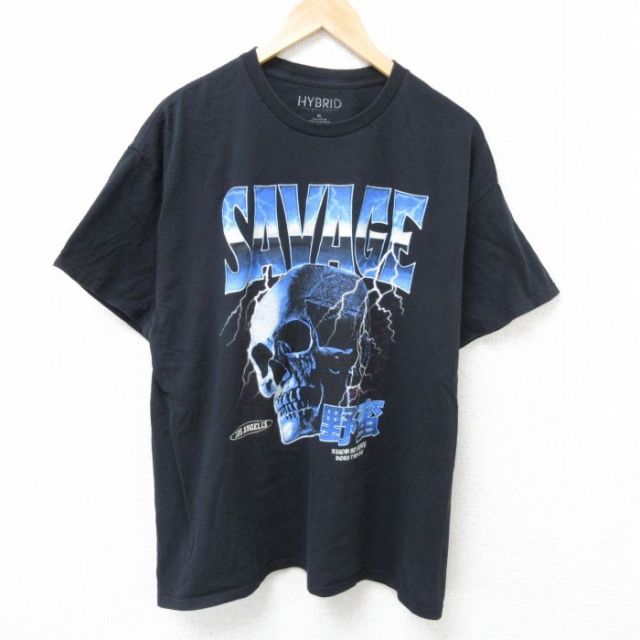 ブラック半袖Tシャツ スカル ブラック XL | 古着