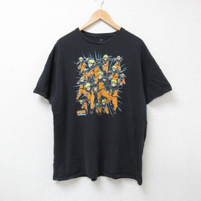 XL★古着 リップルジャンクション 半袖 Tシャツ メンズ アニメ ナルト疾風伝 うずまきナルト クルーネック 黒 ブラック 25jun20 中古