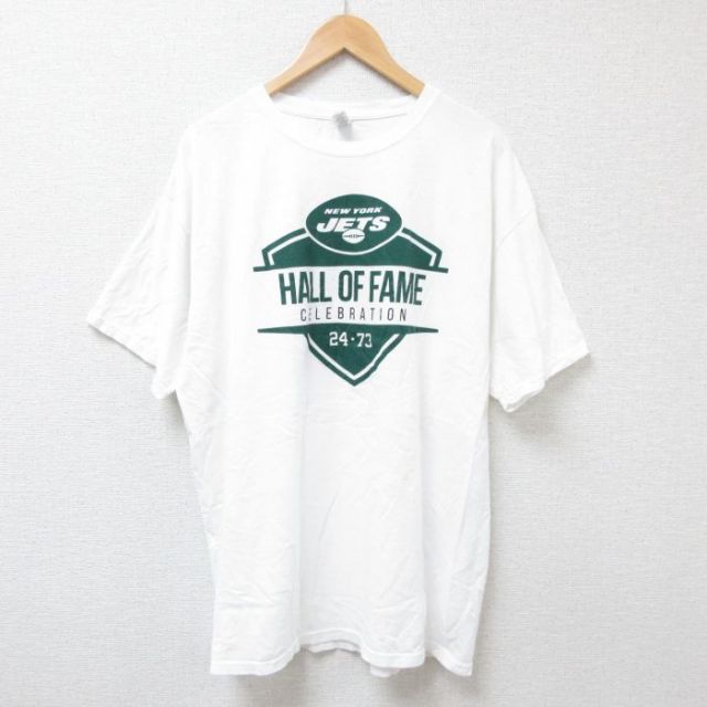 XL★古着 半袖 Tシャツ メンズ NFL ニューヨークジェッツ 企業広告 大きいサイズ コットン クルーネック 白 ホワイト アメフトスーパーボウル 25jun20 中古