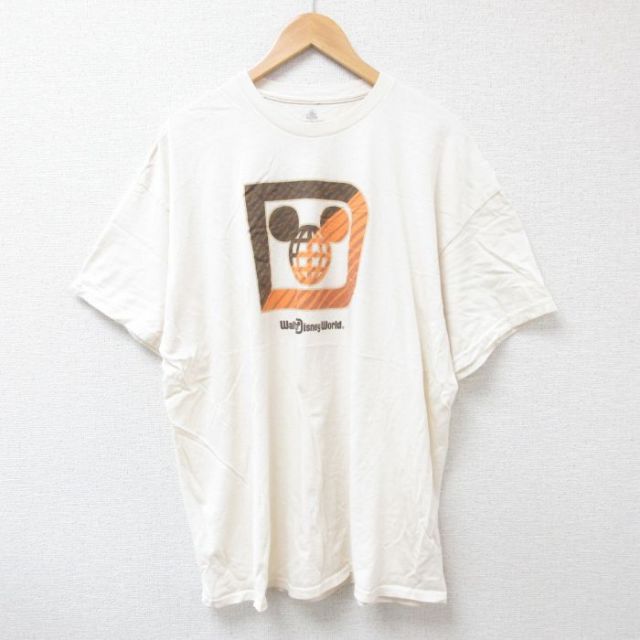【50%OFF】XL★古着 半袖 Tシャツ メンズ ディズニーワールド 大きいサイズ コットン クルーネック 生成り 25jun20 中古