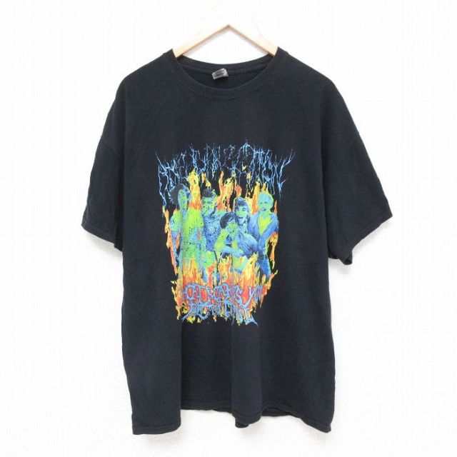 XL★古着 半袖 Tシャツ メンズ ロック バンド ワンダイレクション 大きいサイズ コットン クルーネック 黒 ブラック 25jun20 中古