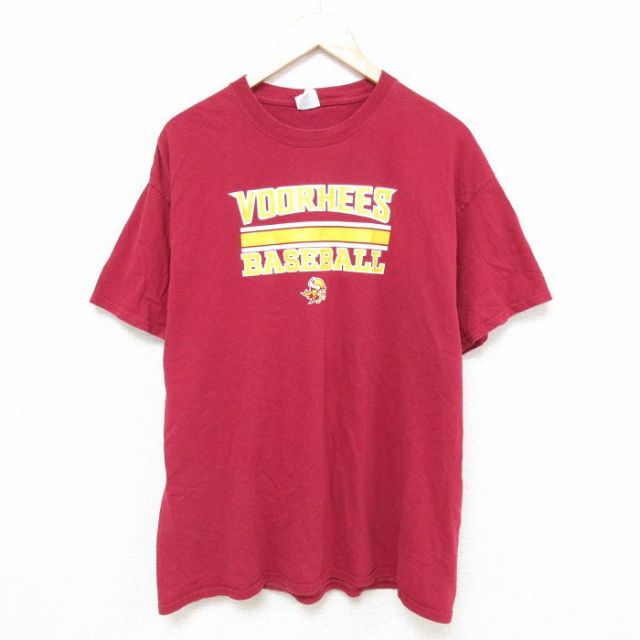 XL★古着 半袖 Tシャツ メンズ ベースボール コットン クルーネック エンジ 25jun20 中古