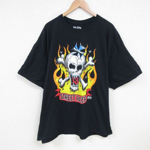 XL★古着 半袖 ビンテージ Tシャツ メンズ 00年代 00s エドロス ストリートレーサー 大きいサイズ コットン クルーネック 黒 ブラック 25jun24 中古