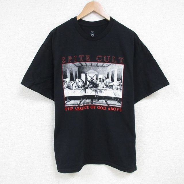 XL★古着 半袖 Tシャツ メンズ PRITE CULT 大きいサイズ コットン クルーネック 黒 ブラック 25jun24 中古