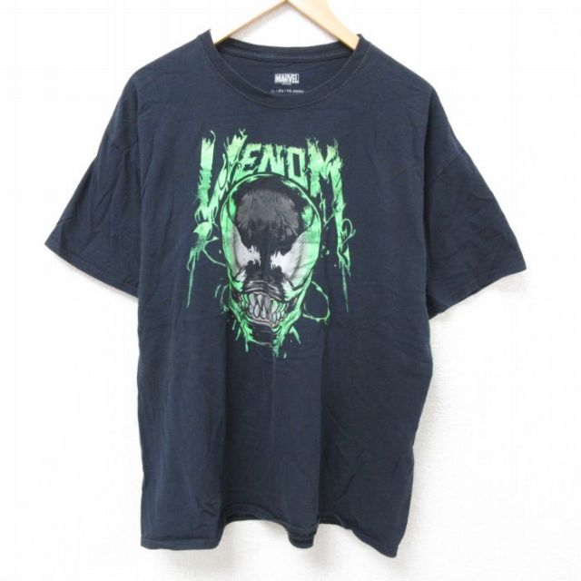 XL★古着 半袖 Tシャツ メンズ マーベル ヴェノム コットン クルーネック 黒 ブラック 25jun24 中古