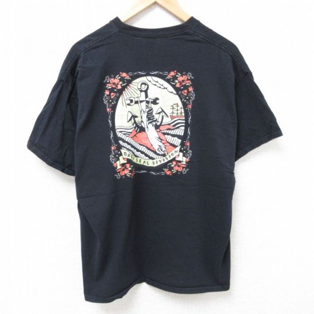 XL★古着 半袖 Tシャツ メンズ イカリ 大きいサイズ コットン クルーネック 黒 ブラック 25jun24 中古
