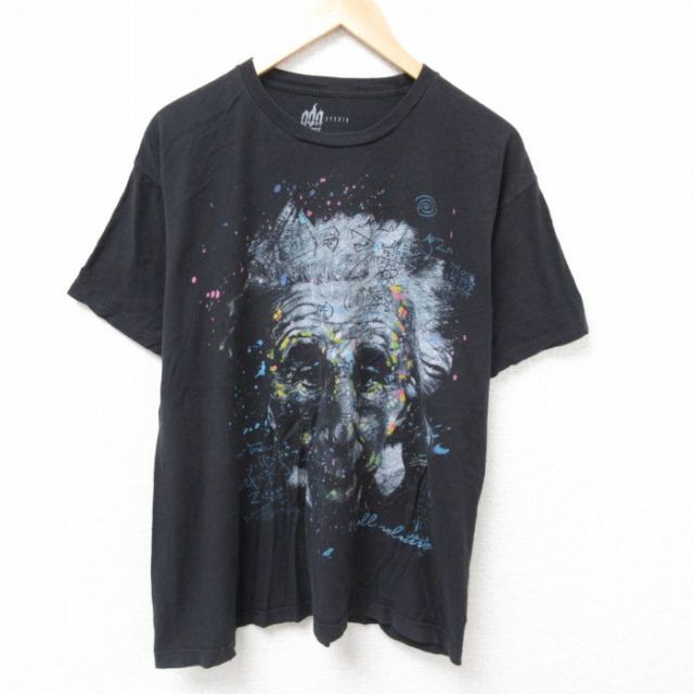 XL★古着 半袖 Tシャツ メンズ アインシュタイン 大きいサイズ コットン クルーネック USA製 黒 ブラック 25jun24 中古