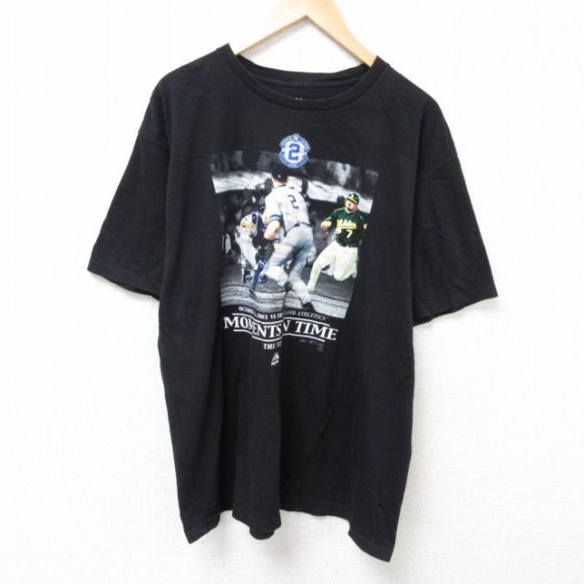 XL★古着 マジェスティック 半袖 Tシャツ メンズ MLB ニューヨークヤンキース デレクジータ 2 大きいサイズ コットン クルーネック 黒 ブラック メジャーリーグ ベースボール 野球 25jun24 中古