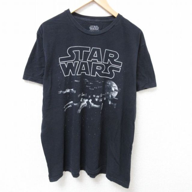 XL★古着 半袖 Tシャツ メンズ スターウォーズ STAR WARS ウィングファイター 大きいサイズ コットン クルーネック 黒 ブラック 25jun24 中古