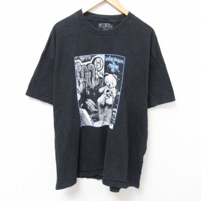 XL★古着 半袖 Tシャツ メンズ クマ 大きいサイズ クルーネック 黒 ブラック 25jun24 中古