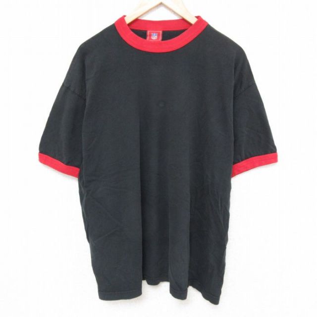 XL★古着 半袖 Tシャツ メンズ NFL 無地 大きいサイズ コットン クルーネック 黒 ブラック リンガー アメフト スーパーボウル 25jun27 中古