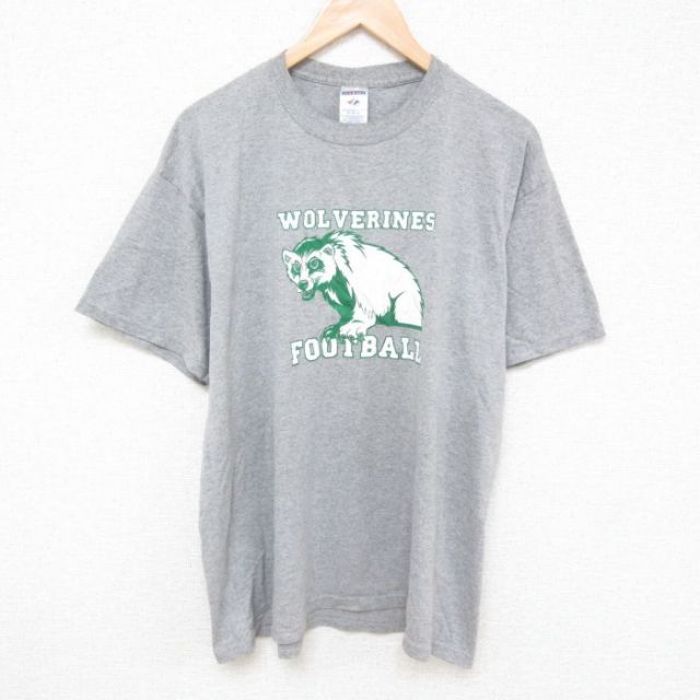 グレー霜降り半袖Tシャツ フットボール企業広告 XL | 古着