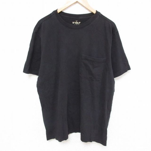 XL★古着 半袖 Tシャツ メンズ 胸ポケット付き 大きいサイズ クルーネック 黒 ブラック 25jun27 中古
