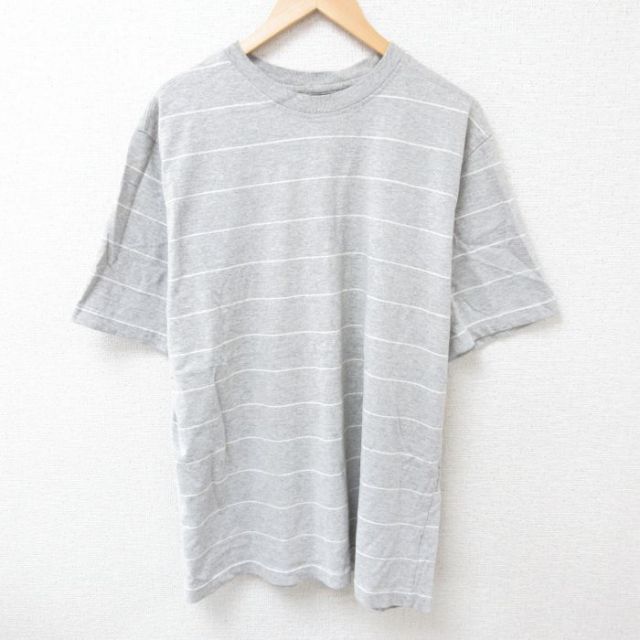 XL★古着ベーシックエデディションズ 半袖 Tシャツ メンズ 大きいサイズ クルーネック グレー ボーダー 【spe】 25jun27 中古
