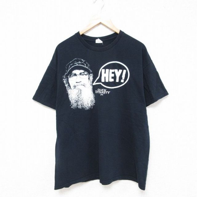 XL★古着 半袖 Tシャツ メンズ ダックダナスティ コットン クルーネック 紺 ネイビー 25jun26 中古