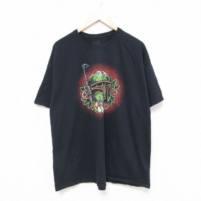 XL★古着 半袖 Tシャツ メンズ スターウォーズ STAR WARS ボバフェット 大きいサイズ クルーネック 黒 ブラック 【spe】 25jun26 中古