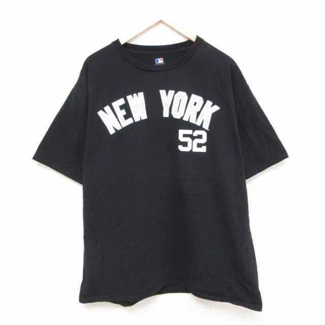 XL★古着 半袖 Tシャツ メンズ MLB ニューヨークヤンキース CCサバシア 52 大きいサイズ コットン クルーネック 黒 ブラック メジャーリーグ ベースボール 野球 25jun26 中古