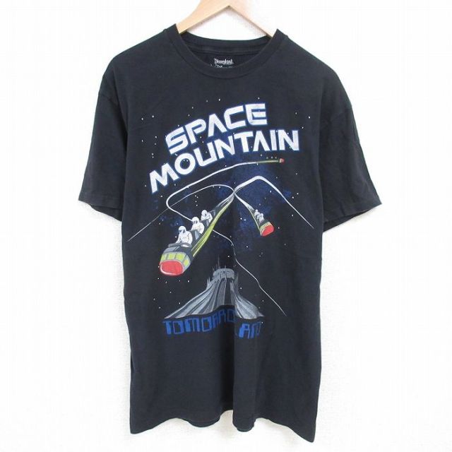 XL★古着 半袖 Tシャツ メンズ ディズニー DISNEY スペースマウンテン 大きいサイズ コットン クルーネック 黒 ブラック 25jun27 中古