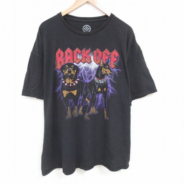 【50%OFF】XL★古着 半袖 Tシャツ メンズ 犬 大きいサイズ コットン クルーネック 黒 ブラック 25jun27 中古