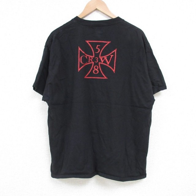 XL★古着 ヘインズ Hanes 半袖 Tシャツ メンズ アイアンクロス コットン クルーネック 黒 ブラック 25jun27 中古