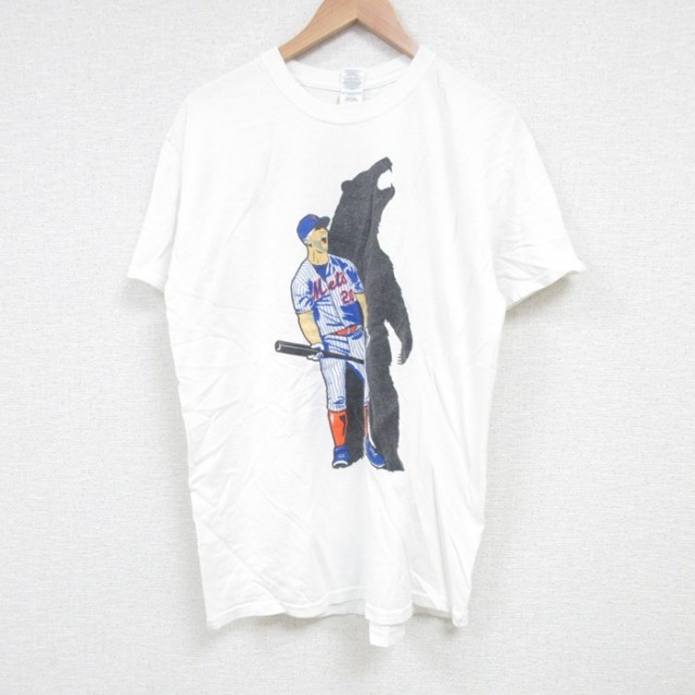 L★古着 半袖 Tシャツ メンズ MLB ニューヨークメッツ ポーラベア コットン クルーネック 白 ホワイト メジャーリーグ ベースボール 野球 25jun28 中古