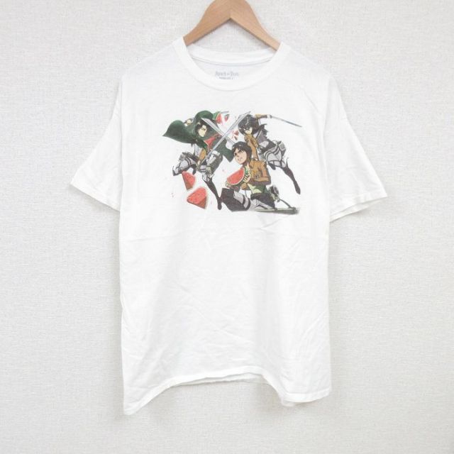 XL★古着 リップルジャンクション 半袖 Tシャツ メンズ アニメ 進撃の巨人 大きいサイズ コットン クルーネック 白 ホワイト 【spe】 25jun28 中古