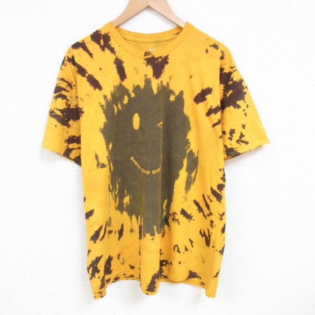 XL★古着 半袖 Tシャツ メンズ BUBBA 大きいサイズ コットン クルーネック 濃黄他 イエロー タイダイ 25jun28 中古