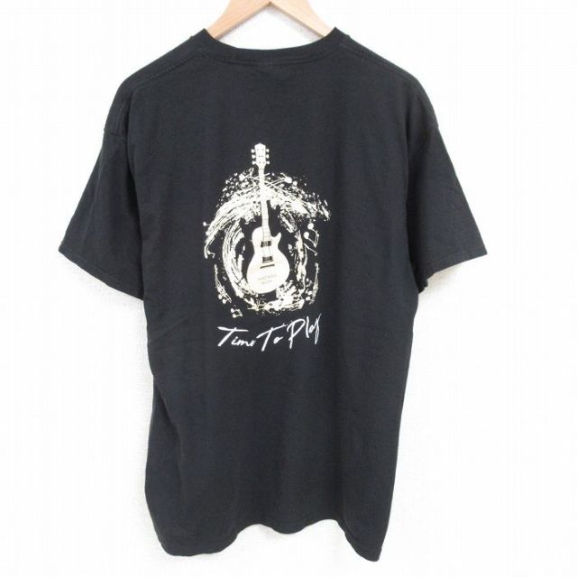XL★古着 半袖 Tシャツ メンズ ハードロックカフェ ギター 大きいサイズ コットン クルーネック 黒 ブラック 25jun28 中古