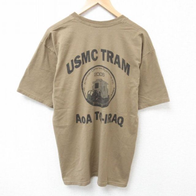 XL★古着 半袖 ビンテージ Tシャツ メンズ 00年代 00s ミリタリー USMC クルーネック 茶 ブラウン 25jul02 中古