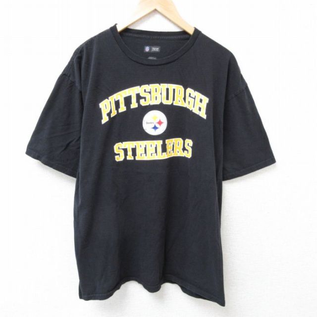 XL★古着 半袖 Tシャツ メンズ NFL ピッツバーグスティーラーズ 大きいサイズ コットン クルーネック 黒 ブラック アメフト スーパーボウル 25jul02 中古