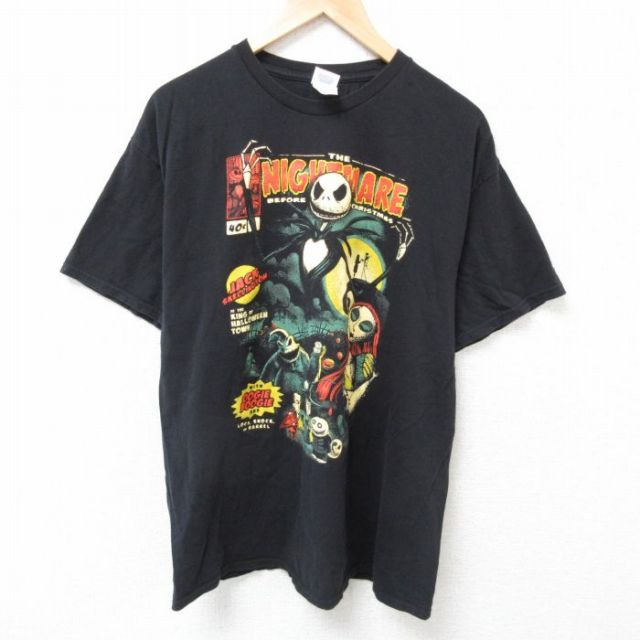XL★古着 半袖 Tシャツ メンズ ネイトメアービフォアクリスマス コットン クルーネック 黒 ブラック 25jul02 中古