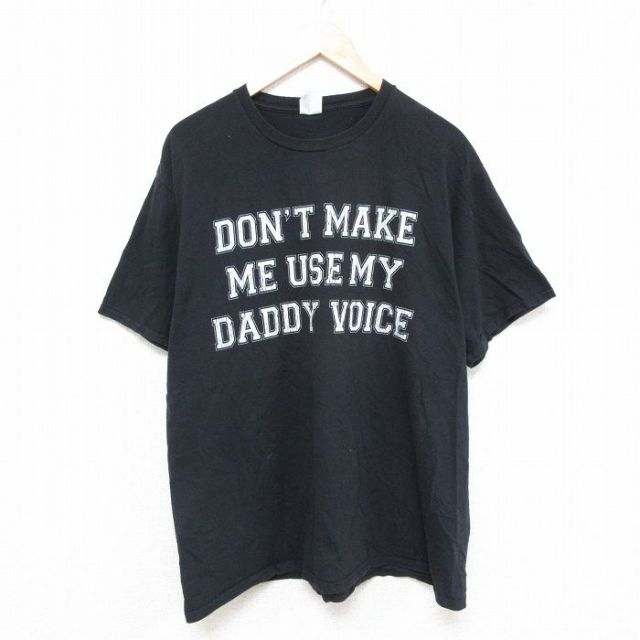XL★古着 半袖 Tシャツ メンズ メッセージ コットン クルーネック 黒 ブラック 25jul03 中古