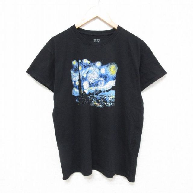 M★古着 半袖 Tシャツ メンズ ゴッホ 星月夜 クルーネック 黒 ブラック 25jul03 中古