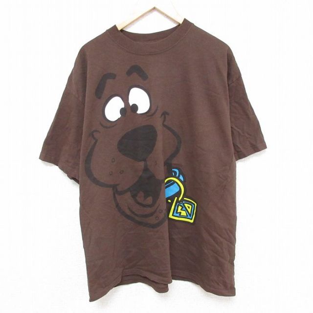 XL★古着 半袖 Tシャツ メンズ アニメ スクビードゥー 大きいサイズ コットン クルーネック 茶 ブラウン 25jul03 中古