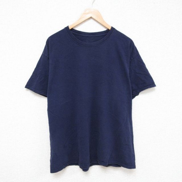 XL★古着 半袖 Tシャツ メンズ 無地 クルーネック 紺 ネイビー 25jul03 中古