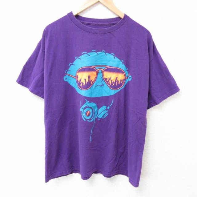 XL★古着 半袖 Tシャツ メンズ ファミリーガイ ステューウィー コットン クルーネック 紫 パープル 25jul03 中古