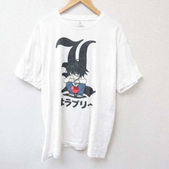 XL★古着 リップルジャンクション 半袖 Tシャツ メンズ アニメ デスノート スカル 大きいサイズ コットン クルーネック 白 ホワイト 25jul03 中古