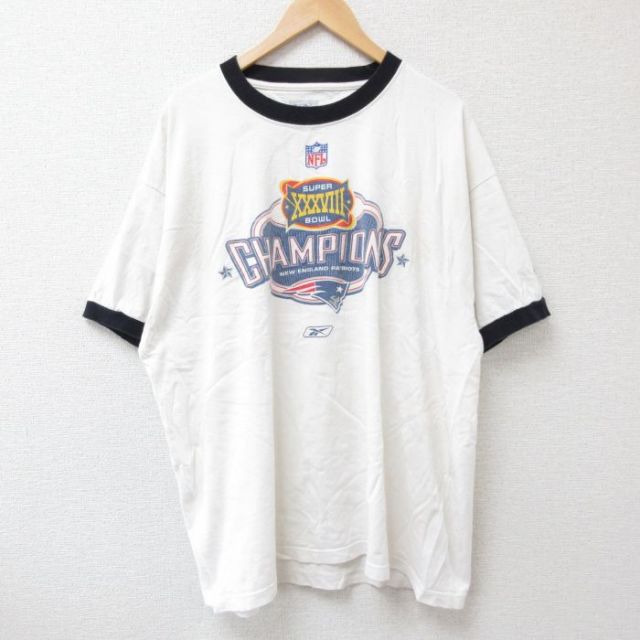 XL★古着 リーボック REEBOK 半袖 Tシャツ メンズ NFL ニューイングランドペイトリオッツ 大きいサイズ クルーネック 白 ホワイト リンガー アメフト スーパーボウル 25jul04 中古