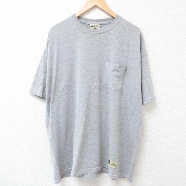 XL★古着 ラッセル 半袖 Tシャツ メンズ 無地 胸ポケット付き 大きいサイズ クルーネック グレー 霜降り 【spe】 25jul04 中古