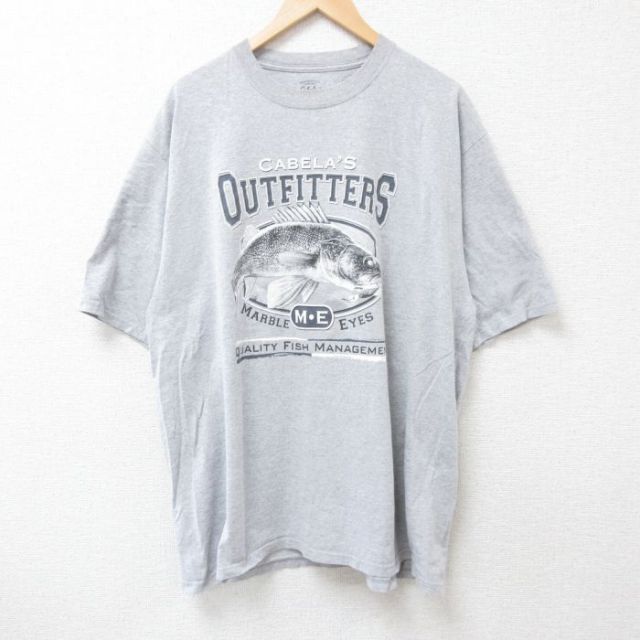 XL★古着 カベラス 半袖 Tシャツ メンズ 魚 大きいサイズ クルーネック グレー 霜降り 25jul04 中古