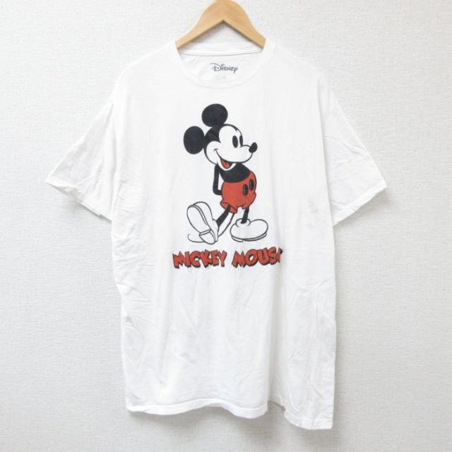 XL★古着 半袖 Tシャツ メンズ ディズニー DISNEY ミッキー MICKEY MOUSE 両面プリント 大きいサイズ コットン クルーネック 白 ホワイト 25jul04 中古