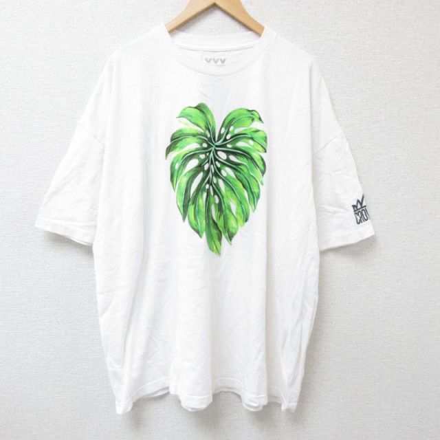 XL★古着 半袖 Tシャツ メンズ 葉 大きいサイズ クルーネック 白 ホワイト 25jul04 中古