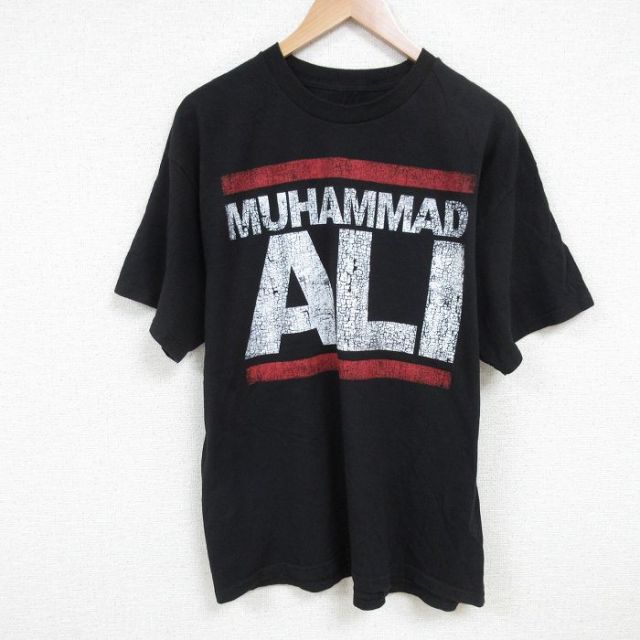 XL★古着 半袖 Tシャツ メンズ モハメドアリ コットン クルーネック 黒 ブラック 25jul04 中古