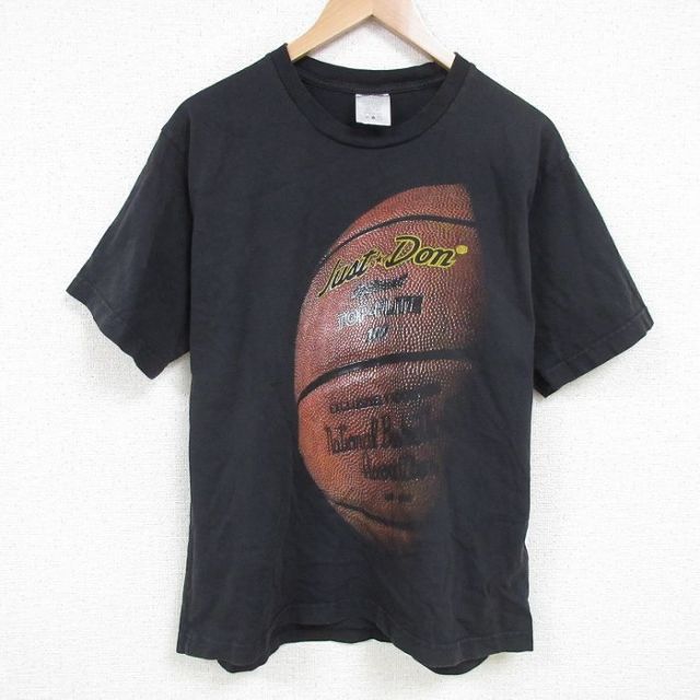 XL★古着 半袖 Tシャツ メンズ バスケットボール コットン クルーネック USA製 黒 ブラック 25jul04 中古