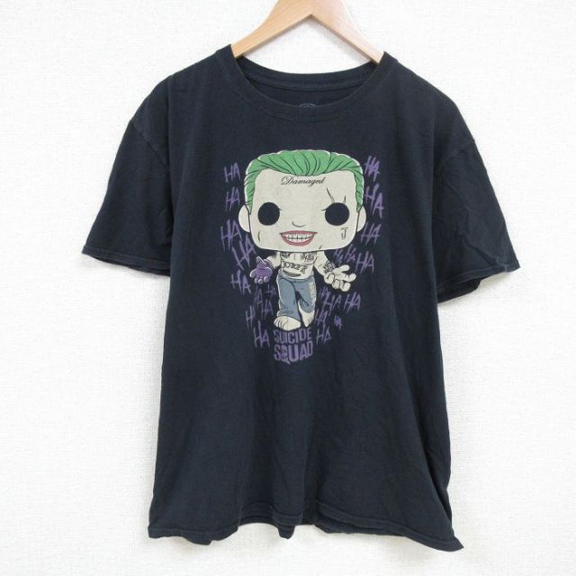 XL★古着 半袖 Tシャツ メンズ 映画 スーサイドスクワッド 大きいサイズ コットン クルーネック 黒 ブラック 25jul04 中古