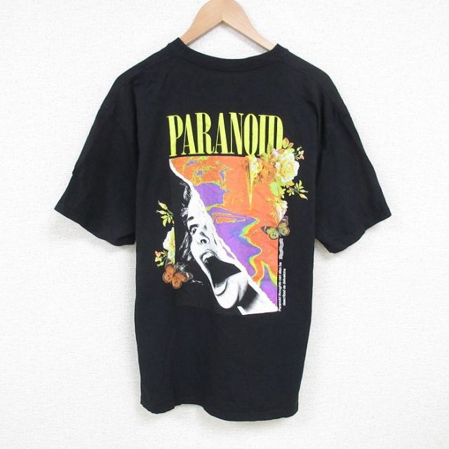 XL★古着 半袖 Tシャツ メンズ PARANOID コットン クルーネック 黒 ブラック 25jul04 中古