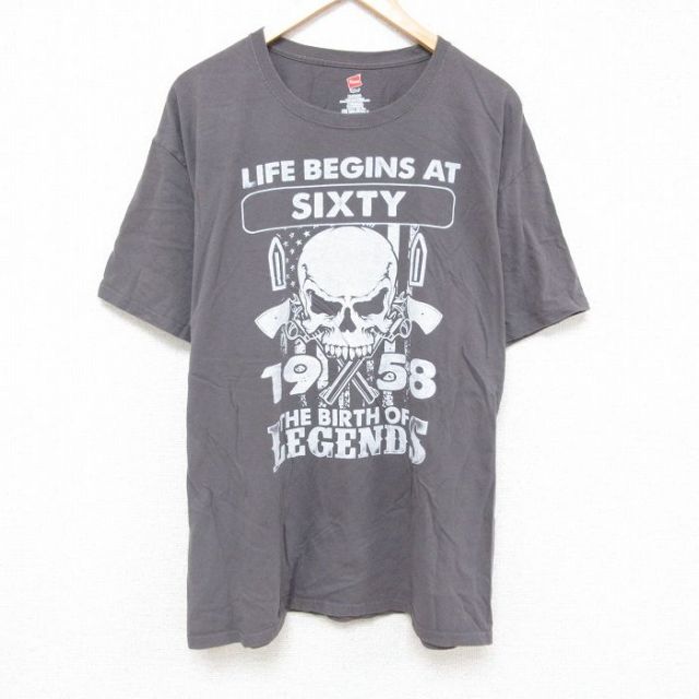 ヘインズ 半袖Tシャツ スカル グレー XL | 古着